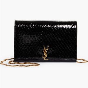 Saint Laurent Croc Embossed Leather Wallet on a Chain